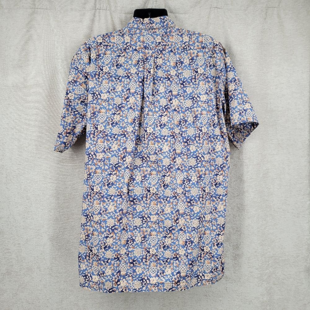 Hilo Hattie Vintage Floral Blue Cream and Brown Men's Hawaiian Button Up Shirt - Picture 7 of 11